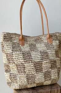 RAFFIA CHECKER BEACH BAG